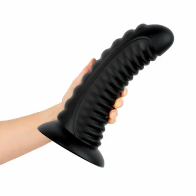 Anální kolík BUTTR Double Ribbed s přísavkou, vroubkovaný, černý, 26 cm - obrázek 5