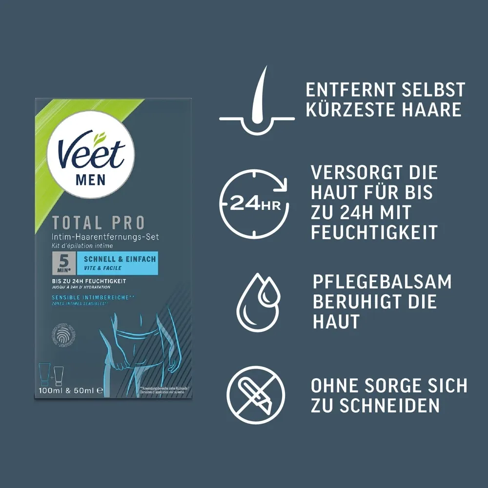 Sada pro depilaci intimních partií Veet Men TOTAL PRO s aloe vera, 2 ks - obrázek 5