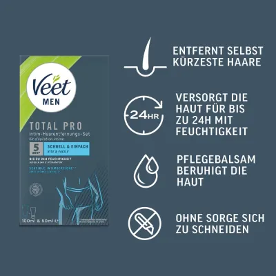 Sada pro depilaci intimních partií Veet Men TOTAL PRO s aloe vera, 2 ks - obrázek 5