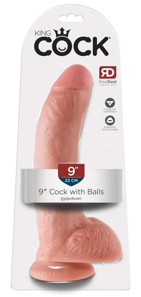 Realistické dildo King Cock s varlaty a přísavkou, 22,9 cm, světlé