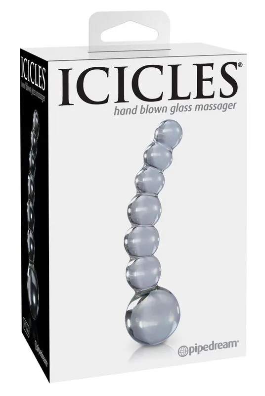 Skleněné dildo Icicles No. 66 s kuličkami, čiré