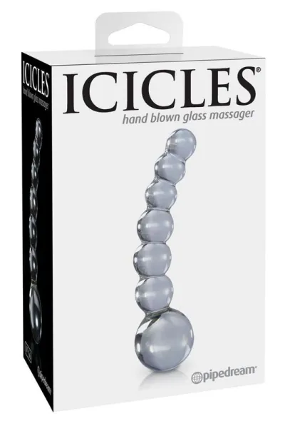 Skleněné dildo Icicles No. 66 s kuličkami, čiré