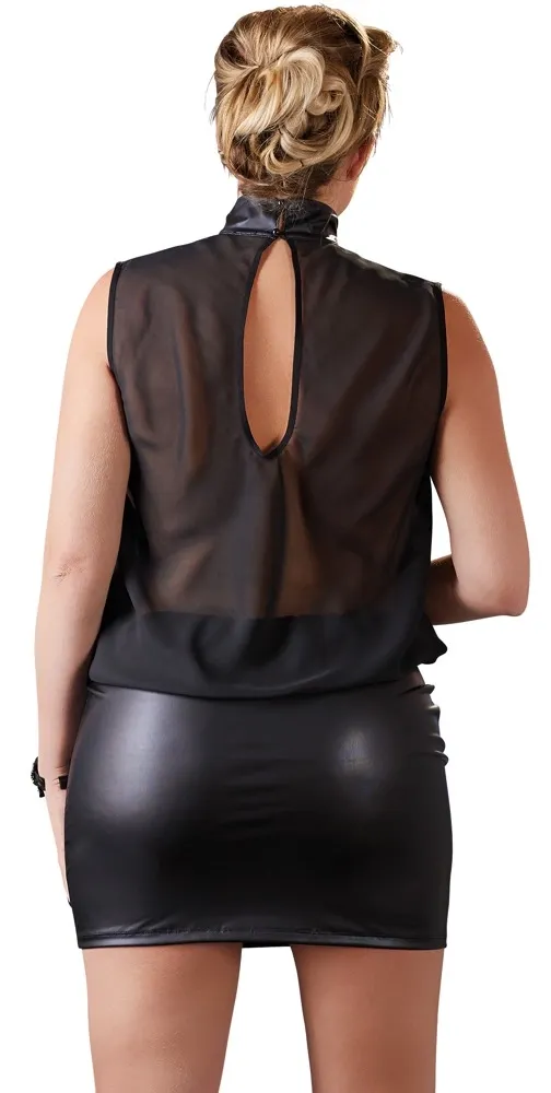 Průsvitné černé šaty Cottelli Collection, volný top a přiléhavá sukně, XL - obrázek 4