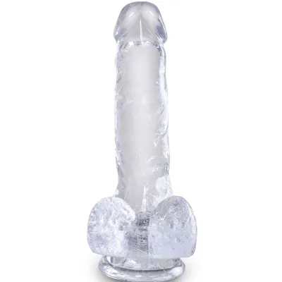 Průhledné realistické dildo King Cock Clear s varlaty a přísavkou, 13,5 cm - obrázek 2