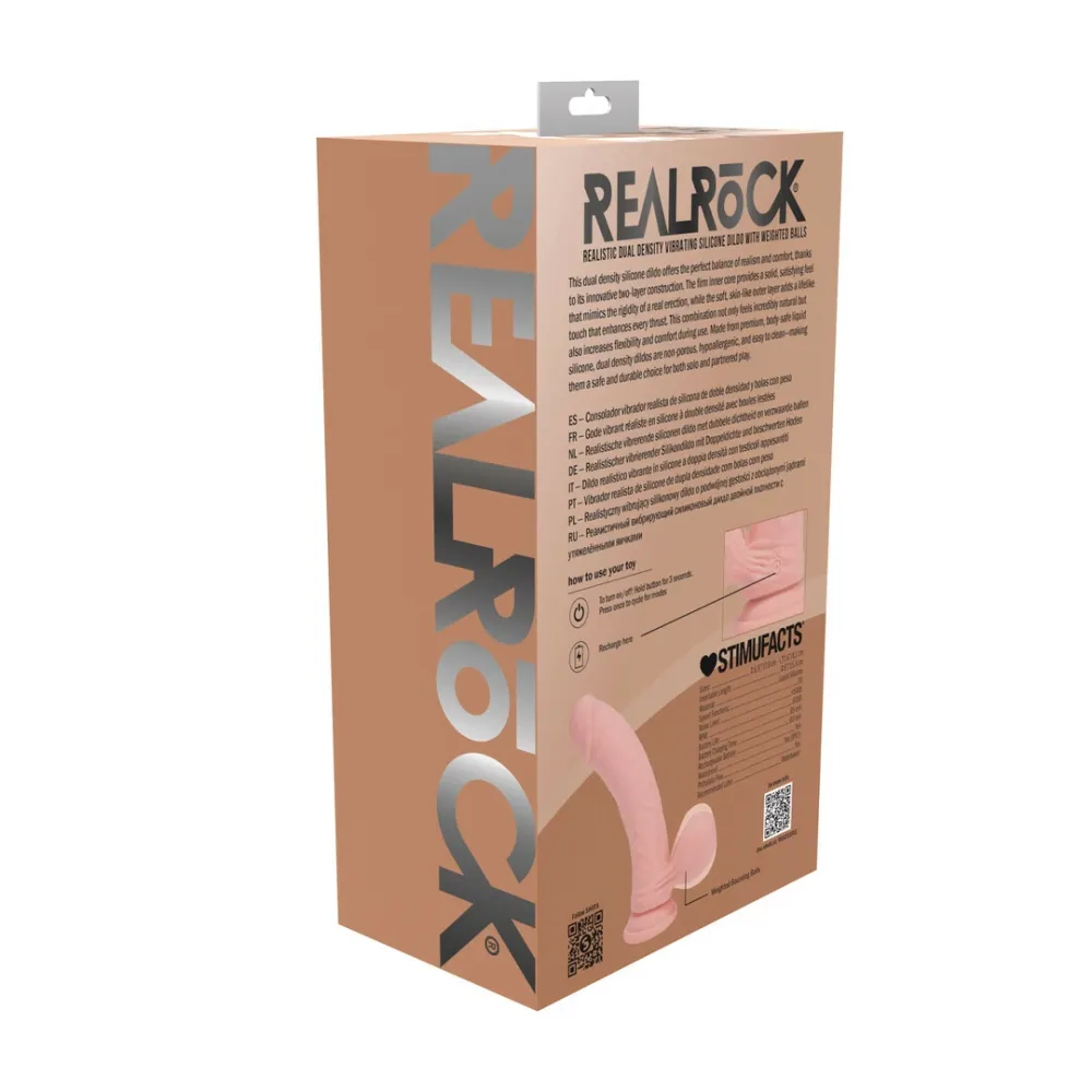 Realistický vibrátor RealRock s varlaty, zakřivený, dvouvrstvý silikon, 18 cm, tělový - obrázek 3