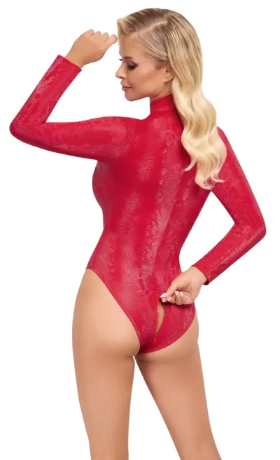 Body Cottelli PARTY s hadím vzorem, dlouhé rukávy a stojáček, červené, S - obrázek 5