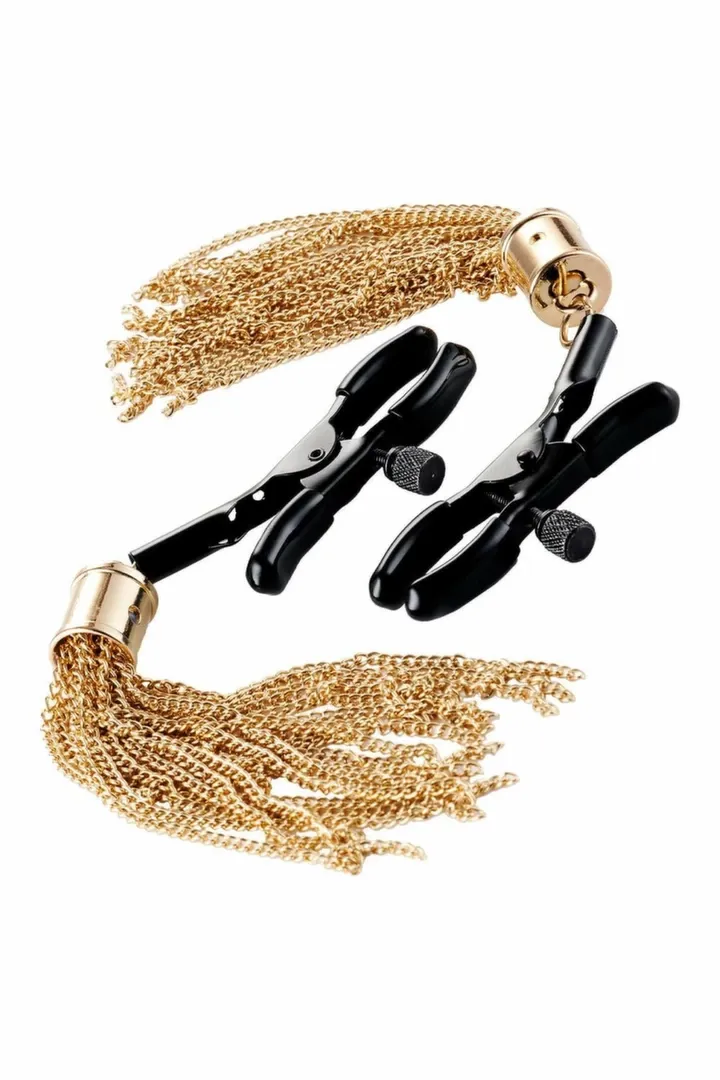 Nastavitelné svorky na bradavky Guilty Pleasure Draped Desire se zlatými střapci - obrázek 2