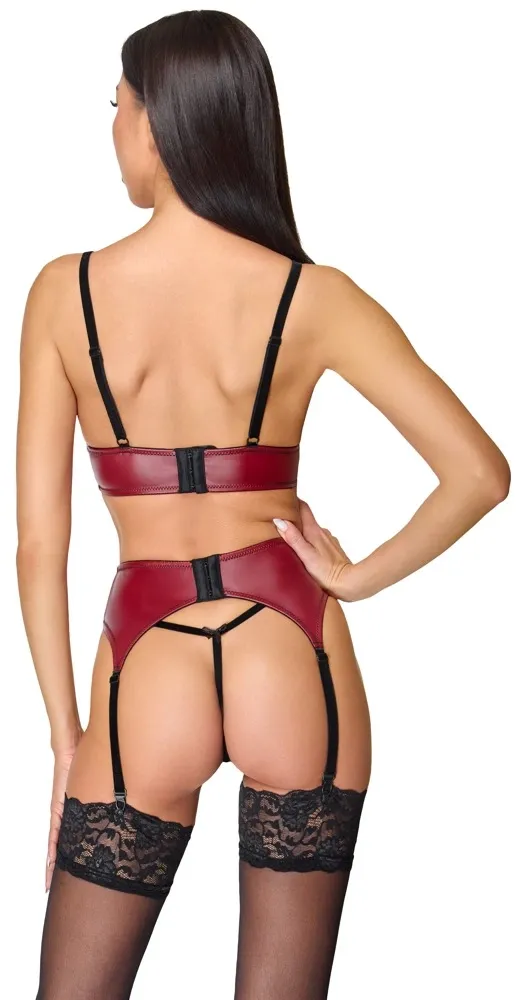 Komplet Cottelli LINGERIE podprsenka, podvazkový pás a tanga, tmavě červený a černý, S - obrázek 3