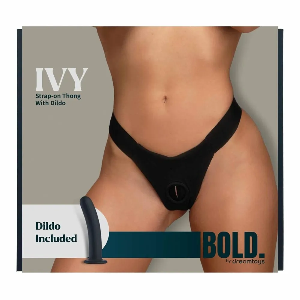 Strap-on tanga BOLD. IVY se silikonovým dildem 15,5 cm, černá, XL