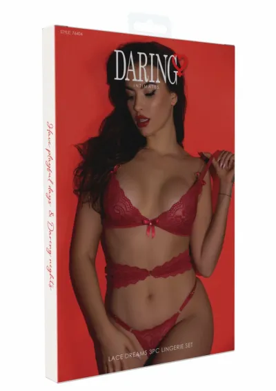 Krajkový komplet prádla Daring Intimates Lace Dreams, 3 díly, červený, S/M - obrázek 4
