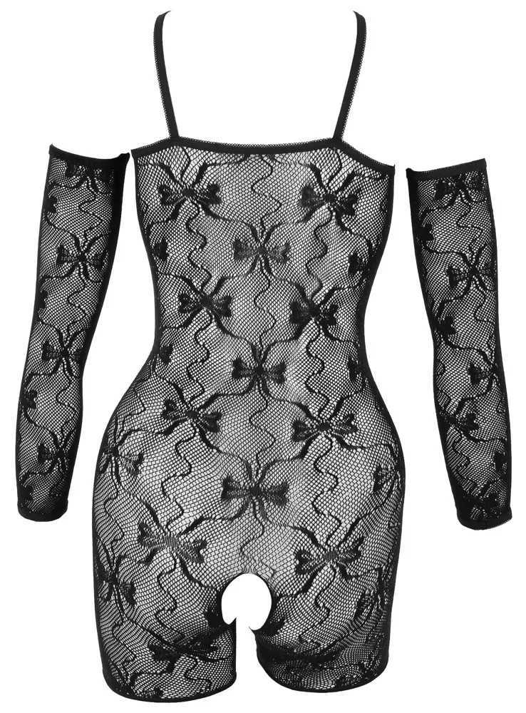Krajkový catsuit Cottelli Fantasy s otevřeným rozkrokem a návleky na paže, černý, L/XL - obrázek 7
