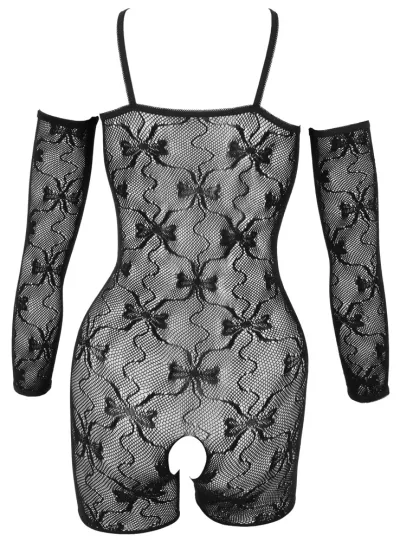 Krajkový catsuit Cottelli Fantasy s otevřeným rozkrokem a návleky na paže, černý, L/XL - obrázek 7