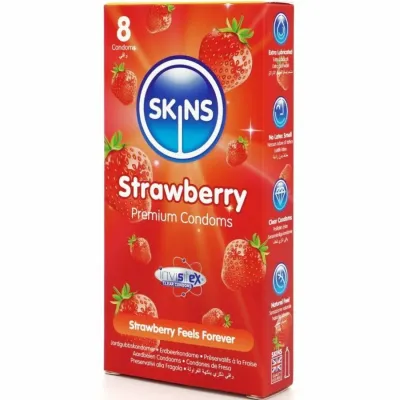 Kondomy Skins Strawberry s jahodovou příchutí, 8 ks - obrázek 2
