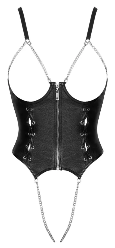 Otevřené body Cottelli LINGERIE z umělé kůže s řetízky a zipem, černé, S - obrázek 6