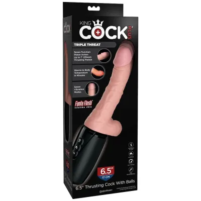 Přirážecí vibrační dildo King Cock Plus Triple Threat s ohřevem, světlé tělové - obrázek 9