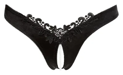 Saténová tanga s perlami a otevřeným rozkrokem Cottelli Collection, černá, L - obrázek 6