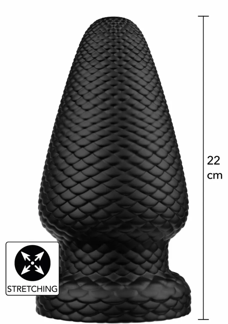 Anální kolík Giant Dragon XXL s dračími šupinami a přísavkou, PVC, černý, 22 cm