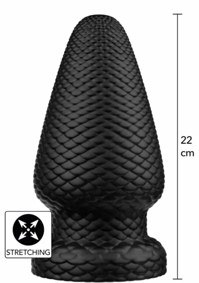 Anální kolík Giant Dragon XXL s dračími šupinami a přísavkou, PVC, černý, 22 cm