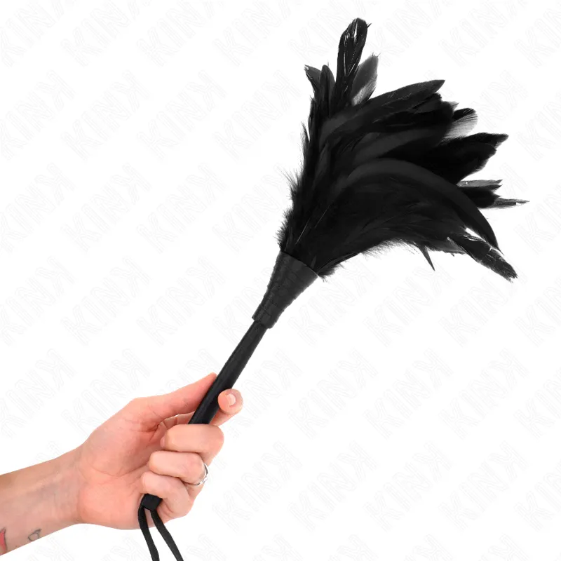 Lechtátko z kuřecího peří ve tvaru rohu KINK, černé, 36 cm
