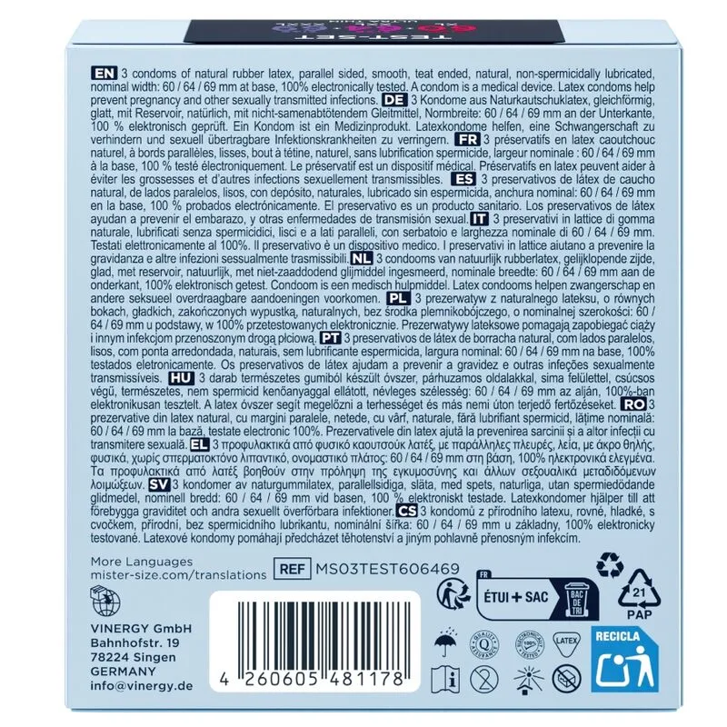 Zkušební sada kondomů Mister Size Pure Feel, 60, 64 a 69 mm, 3 ks - obrázek 4