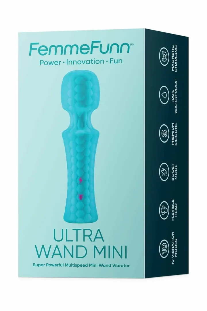 Masážní hlavice FemmeFunn Ultra Wand Mini, 10 režimů, vodotěsná, tyrkysová