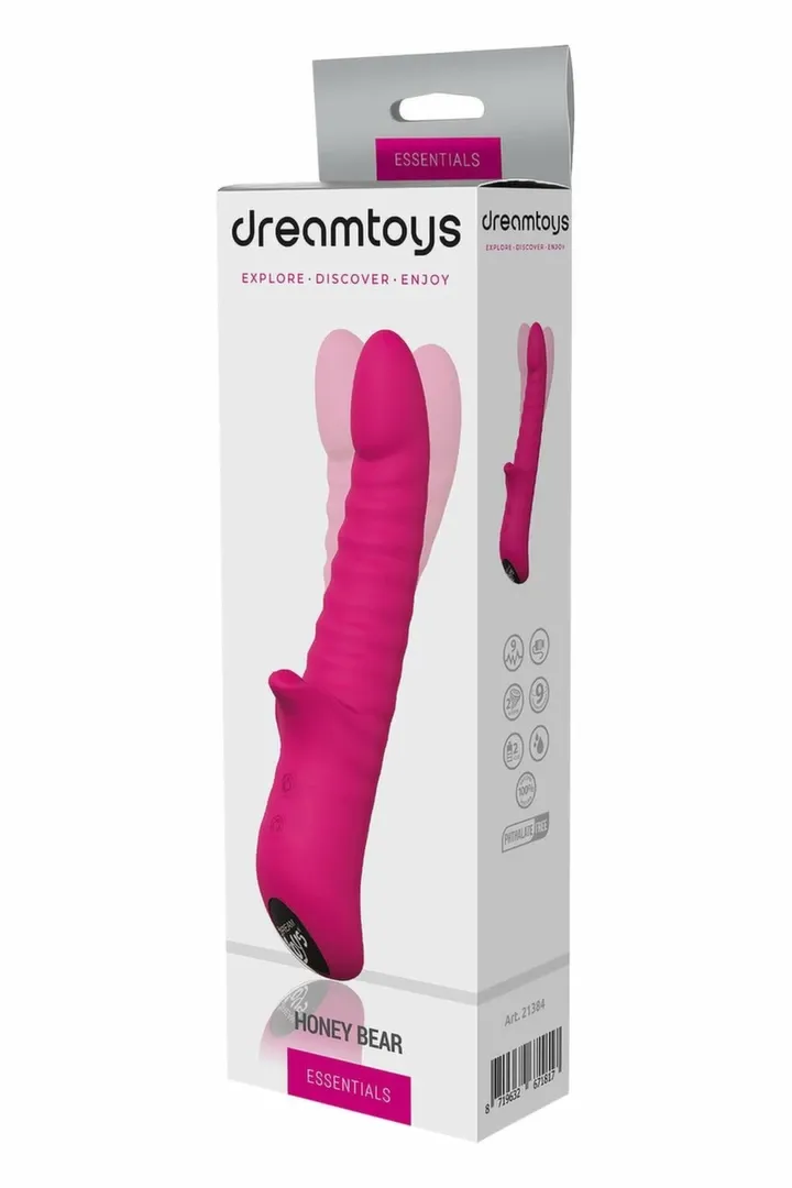 Rabbit vibrátor Dream Toys Essentials Honey Bear s rotací, nabíjecí, purpurový