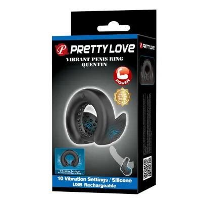 Vibrační erekční kroužek Pretty Love Quentin se stimulací varlat, černý - obrázek 11