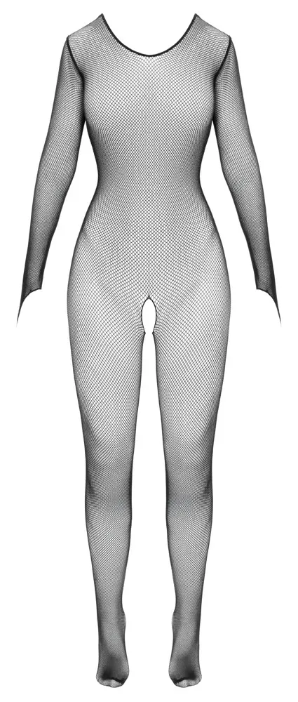Bezešvý síťovaný catsuit Cottelli Fantasy s dlouhými rukávy, černý, S-L - obrázek 5