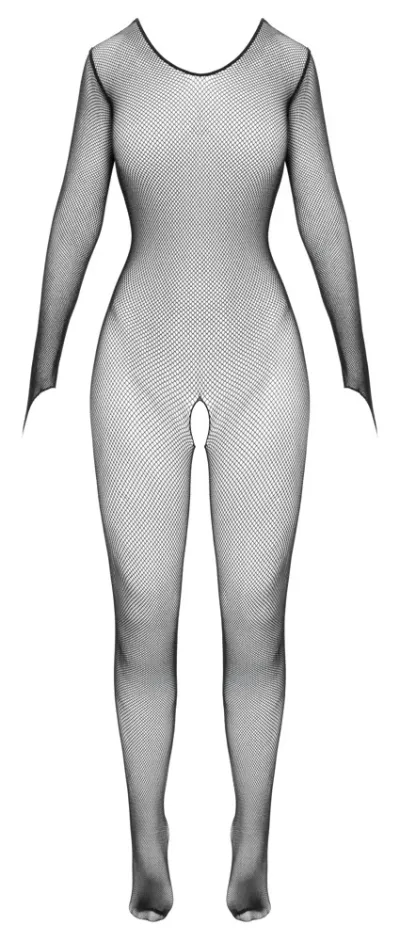 Bezešvý síťovaný catsuit Cottelli Fantasy s dlouhými rukávy, černý, S-L - obrázek 5