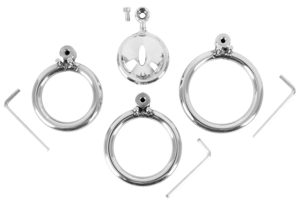 Kovová klec cudnosti Fetish Collection Mini Cock Cage se 3 kroužky, stříbrná, 4,3 cm - obrázek 8