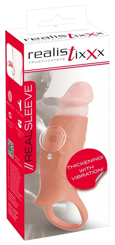 Vibrační návlek na penis Realistixxx Real Sleeve Open, otevřený, silikonový, 14 cm