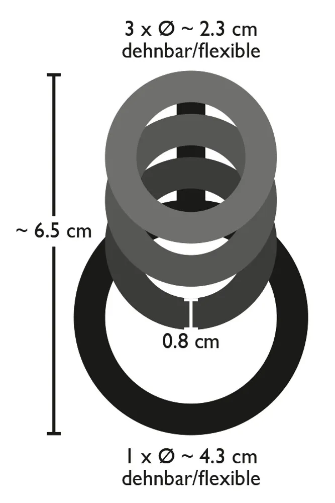 Sada 4 propojených erekčních kroužků Bad Kitty, TPE, kouřově černá, 6,5 cm - obrázek 7