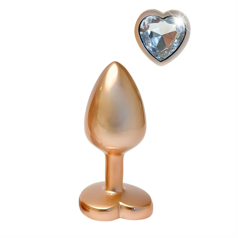 Anální kolík GLEAMING LOVE Pearl Gold Small s kamínkem ve tvaru srdce, zlatý, 7,1 cm - obrázek 3