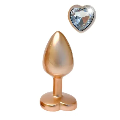 Anální kolík GLEAMING LOVE Pearl Gold Small s kamínkem ve tvaru srdce, zlatý, 7,1 cm - obrázek 3