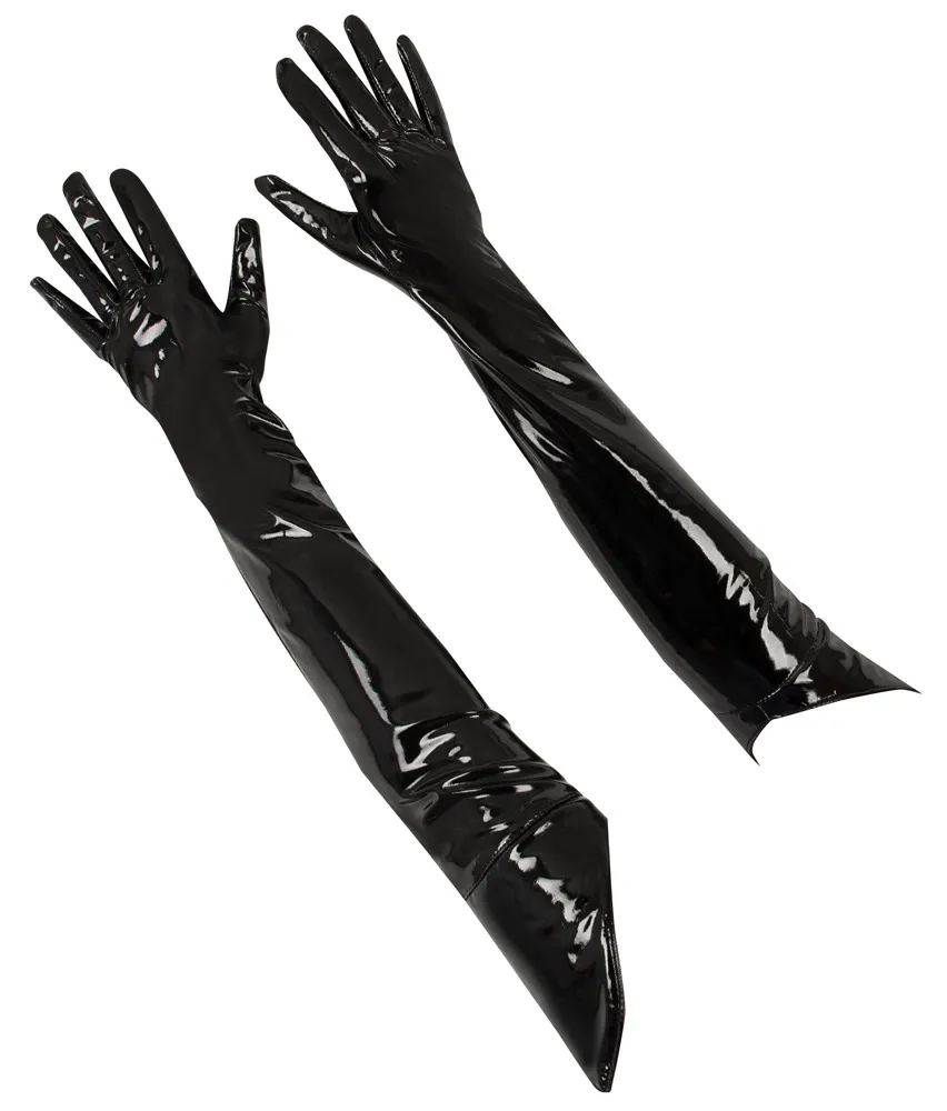 Dlouhé vinylové rukavice Black Level po ramena, lesklé, černé, S - obrázek 6