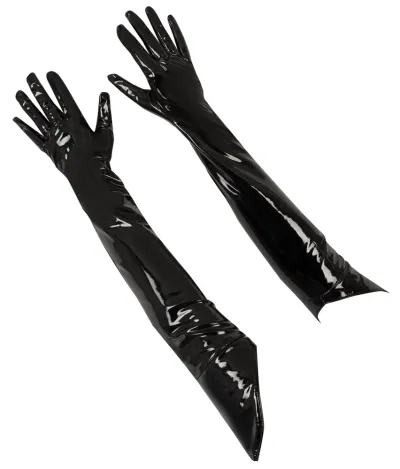 Dlouhé vinylové rukavice Black Level po ramena, lesklé, černé, S - obrázek 6