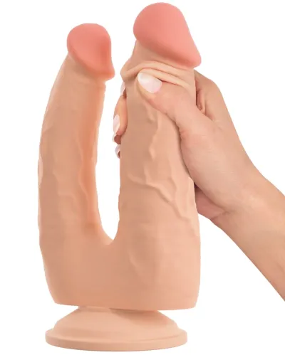 Dvojité dildo Nature Skin Bendable Double Penetrator s přísavkou, TPE, 20/19 cm - obrázek 8