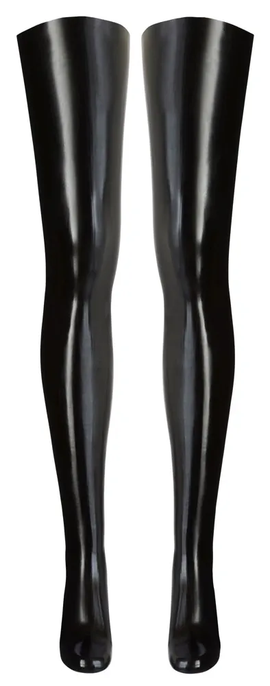 Lesklé latexové punčochy LateX po stehna, 0,35 mm, černé, L/XL - obrázek 5