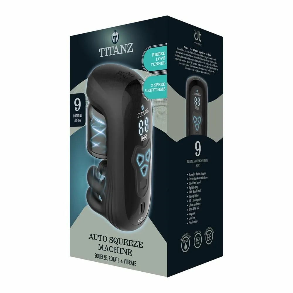 Automatický masturbátor Titanz Auto Squeeze Machine se stlačováním a rotací, černý