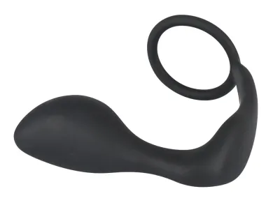 Erekční kroužek s análním kolíkem Black Velvets Duo System, silikon, černý - obrázek 6