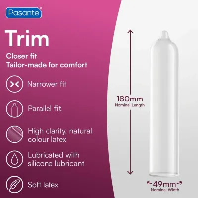 Užší kondomy Pasante Trim, 49 mm, 3 ks - obrázek 7