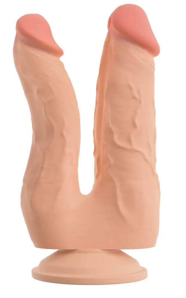 Dvojité dildo Nature Skin Bendable Double Penetrator s přísavkou, TPE, 20/19 cm - obrázek 5