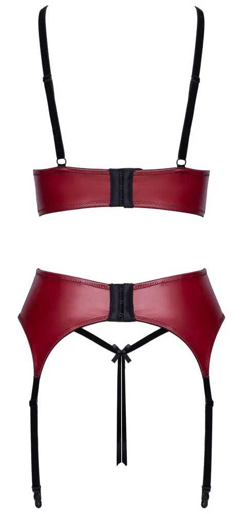 Komplet Cottelli LINGERIE podprsenka, podvazkový pás a tanga, tmavě červený a černý, S - obrázek 7