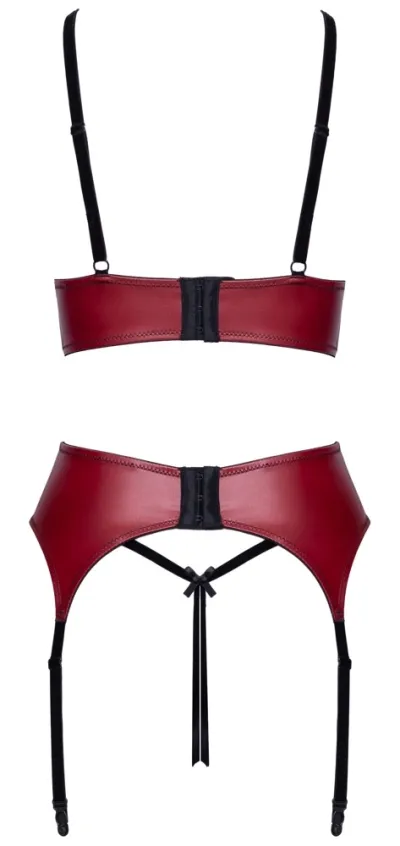 Komplet Cottelli LINGERIE podprsenka, podvazkový pás a tanga, tmavě červený a černý, S - obrázek 7