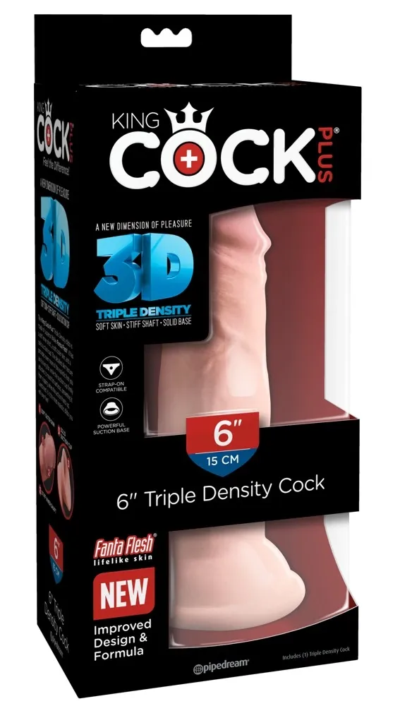 Realistické dildo King Cock Plus Triple Density s přísavkou, 15 cm