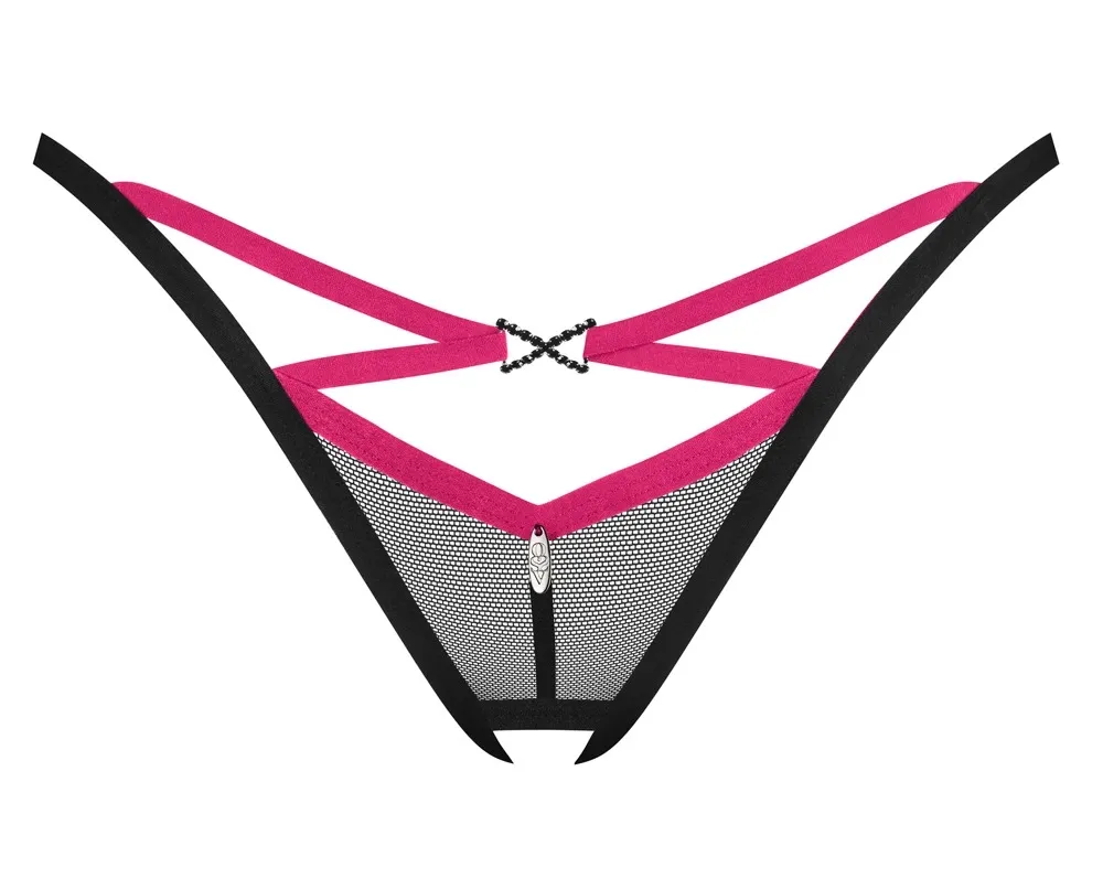 Průsvitná tanga Obsessive Novenes s otevřeným rozkrokem, černá, XL/2XL - obrázek 4