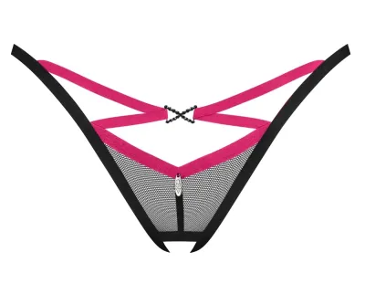 Průsvitná tanga Obsessive Novenes s otevřeným rozkrokem, černá, XL/2XL - obrázek 4