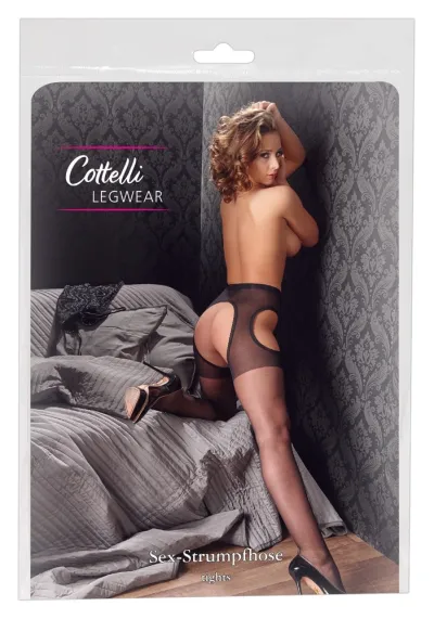 Punčocháče Cottelli LEGWARE Sex Tights s otevřeným rozkrokem, 20 DEN, L/XL, černé