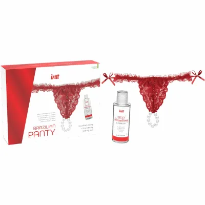 Perlová tanga INTT Brazilian Panty, červená, s jahodovým lubrikačním gelem 50 ml - obrázek 3