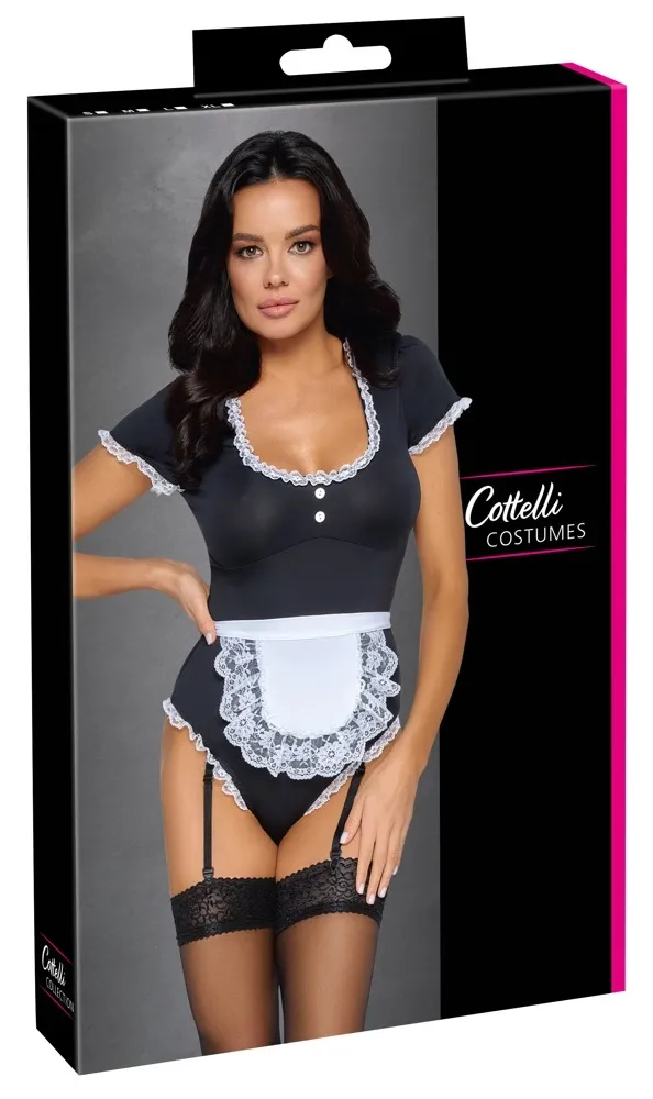 Kostým servírky Cottelli Costumes Waitress, body se zástěrou, černobílý, M